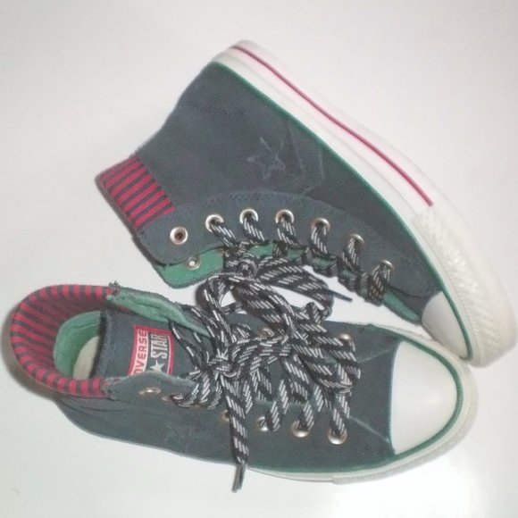 Converse Hi Top Navy Blue Suede with Red Blue Stri - Picture 2 of 4